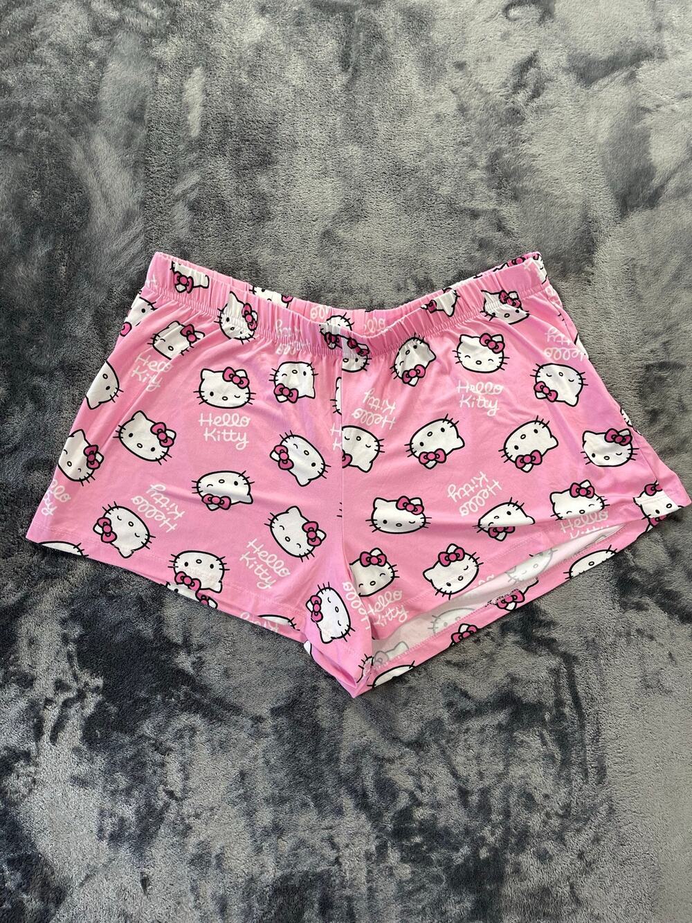 Sanrio Hello Kitty Pink All Over Print Knit Pajama Sleep Shorts Size Medium